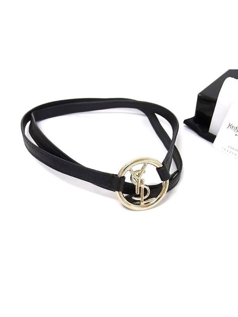 Saint Laurent Yves Leather Bracelet Choker Black